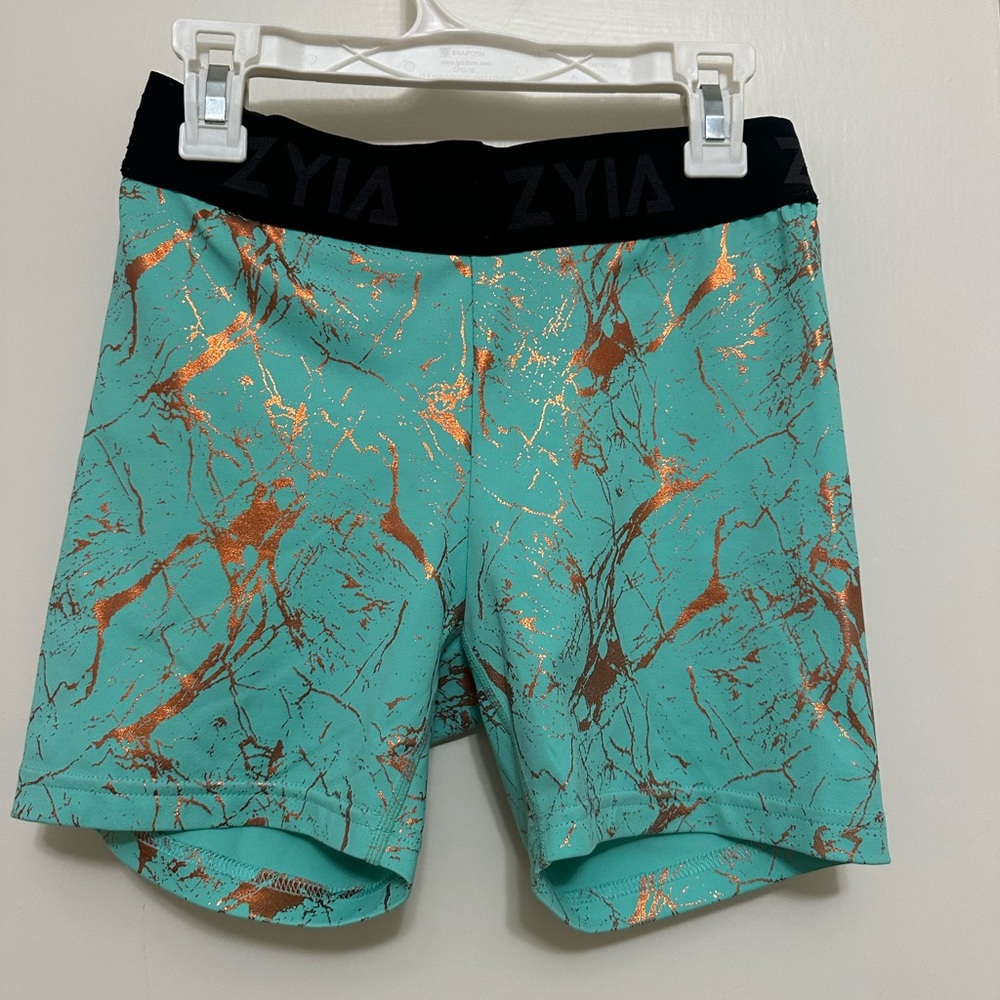 Zyia Banded Turquoise Marble Hustle Shorts